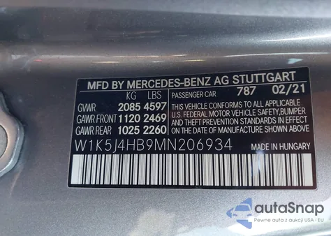 2021 Mercedes-Benz Cla 250 4Matic из США, поврежденный, VIN W1K5J4HB9MN206934